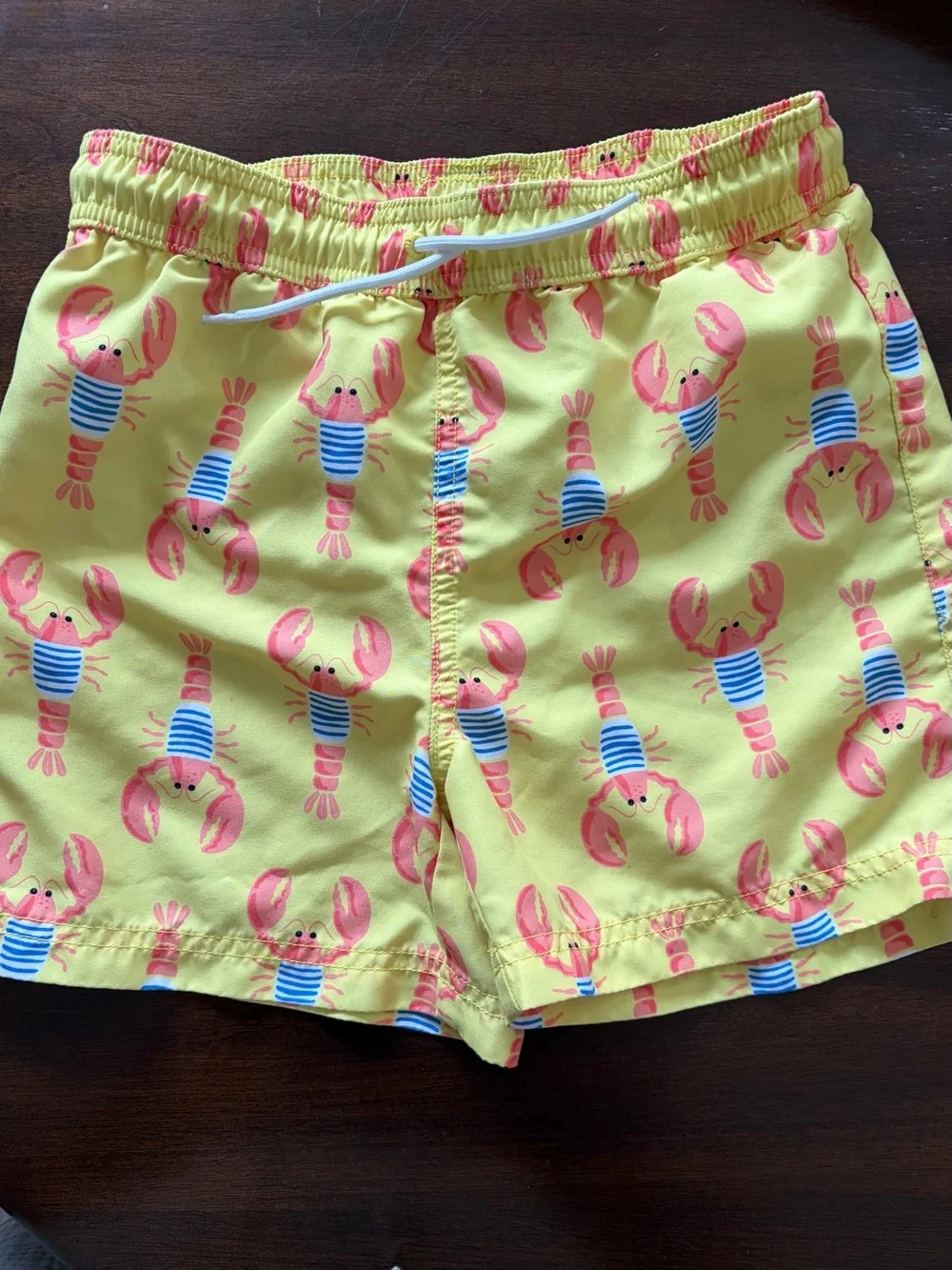 Boys’ Yellow Lobster-Print Swim Trunks